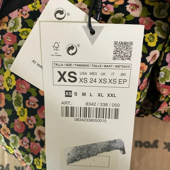 ZARA NWT Black Multi Floral Ditsy Button Up Dress - Picture 8 of 14